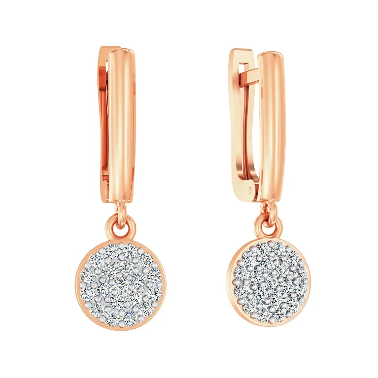 Серьги с подвесом в красном золоте с фианитами - 2117888