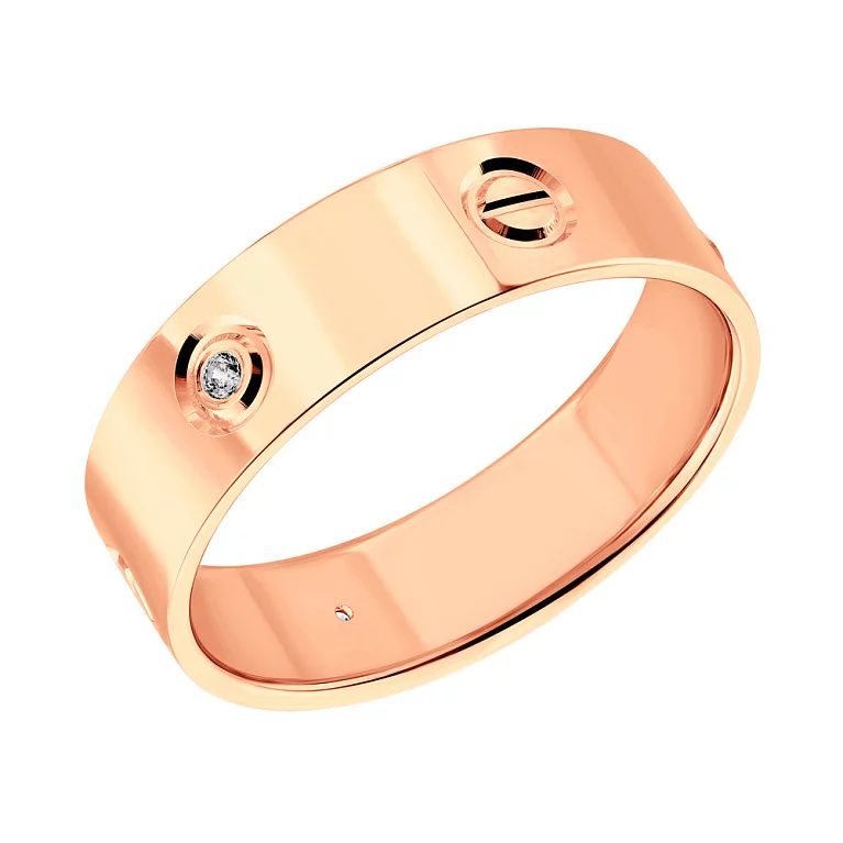 Кольцо из красного золота с фианитом "Love". Артикул 155320: цена, отзывы, фото – купить в интернет-магазине AURUM
