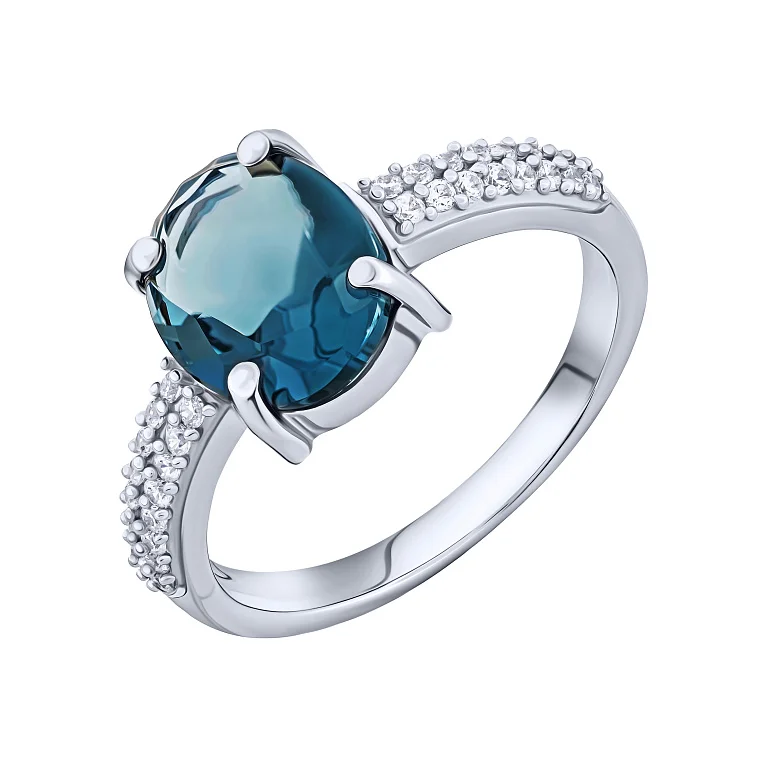 Каблучка зі срібла з топазом лондон і фіанітами - 2162607