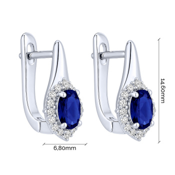 Серьги из серебра "Овал" с сапфиром и фианитами - 2297794
