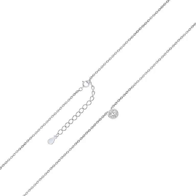 Серебряное колье с подвесом с фианитом плетение якорь - 2240470