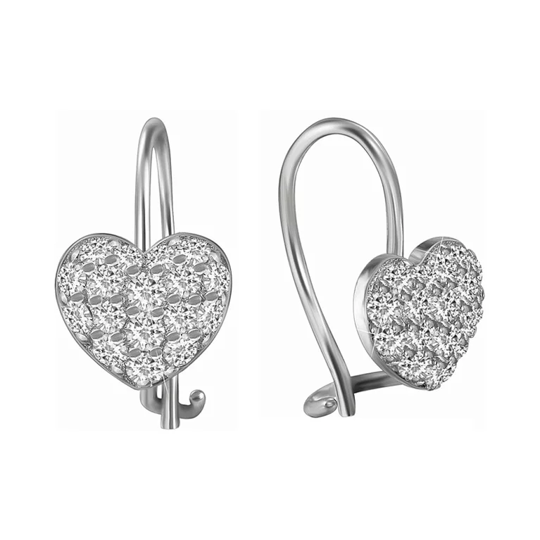 Серьги-петли серебряные с фианитами Сердце. Артикул 7502/С2Ф/363: цена, отзывы, фото – купить в интернет-магазине AURUM