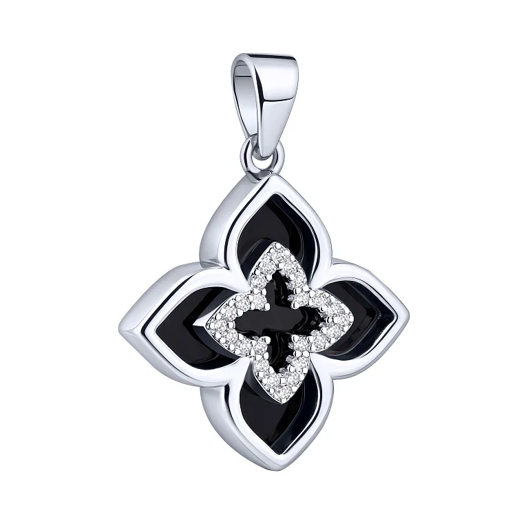 Підвіс "Квітка" зі срібла з оніксом та фіанітами - 2211000