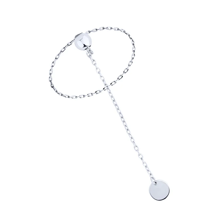 Кольцо-цепочка "Шарик и монета" с подвесом из серебра - 2126909