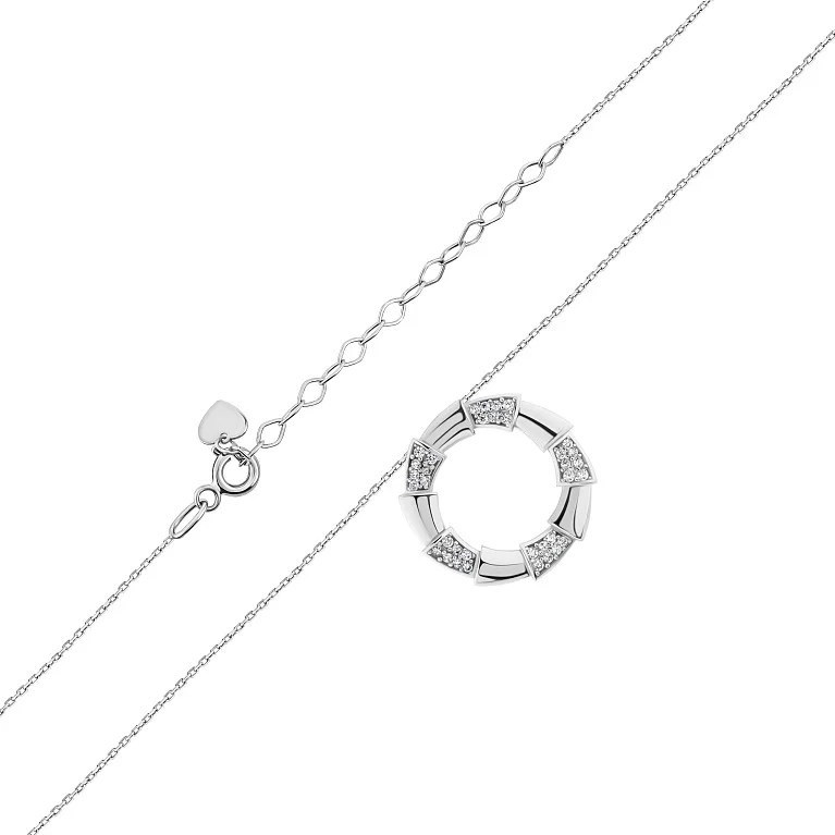 Цепочка с подвесом "Змея" с фианитами в белом золоте с якорным плетением - 2151312