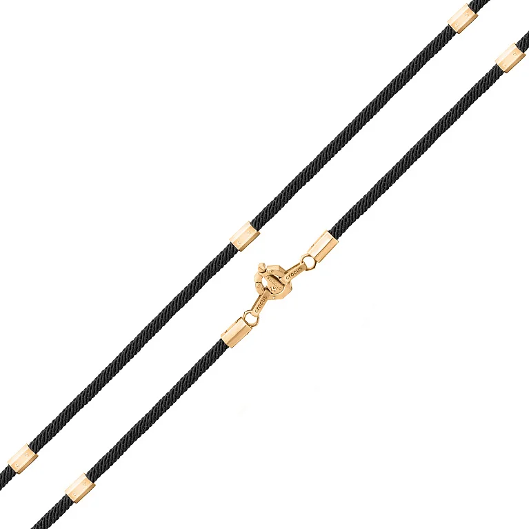 Бавовняний шнурок із замком з червоного золота та фіанітом - 959822