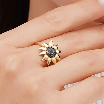 Кольцо "Подсолнух" из желтого золота с бриллиантами - 1792754
