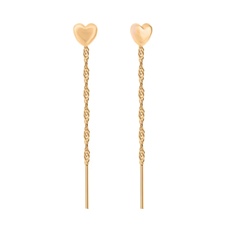 Сережки-протяжки золоті "Сердечко". Артикул 106695: ціна, відгуки, фото – купити в інтернет-магазині AURUM