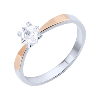 Серебряное кольцо с накладками  из красного золота с фианитом - 2122535
