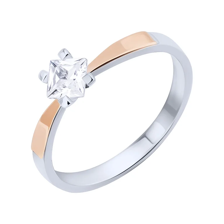 Серебряное кольцо с накладками  из красного золота с фианитом - 2122535