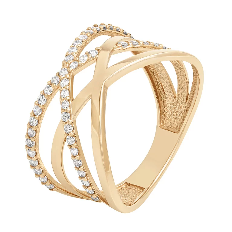 Широкое кольцо из красного золота с фианитами "Переплетение". Артикул 116301: цена, отзывы, фото – купить в интернет-магазине AURUM