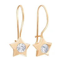 Сережки-петли из красного золота с фианитом "Звездочки" - 947766