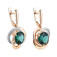 Серьги "Переплетение колец" в комбинированном золоте с турмалином и фианитами - 2051601