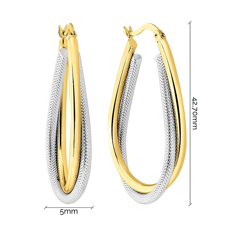 Сережки-кольца из комбинированного золота - 973332