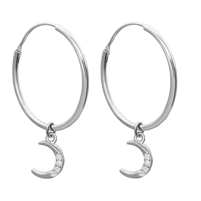 Сережки-кольца серебряные с подвесками с фианитами Звезда и Месяц. Артикул 7502/2134718: цена, отзывы, фото – купить в интернет-магазине AURUM