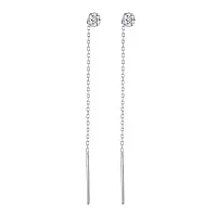 Сережки-протяжки "Цветок" в белом золоте с бриллиантами - 2100128