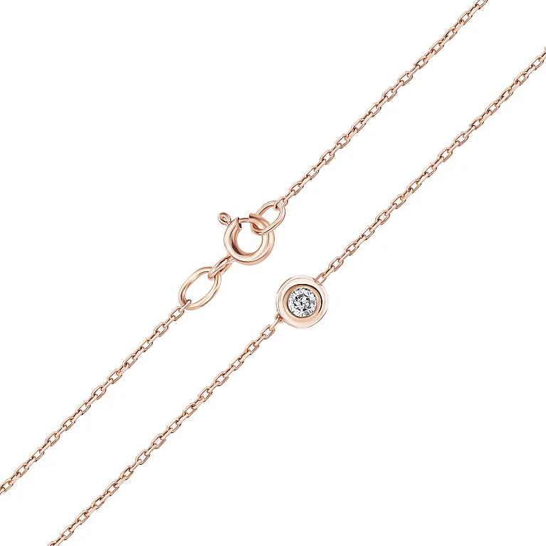 Ланцюжок у червоному золоті з підвіскою та діамантом плетіння якіп - 1731697