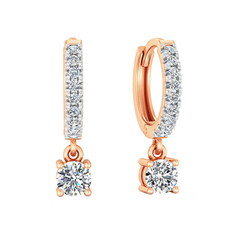 Сережки-кільця з підвісом із червоного золота з фіанітами - 2117654