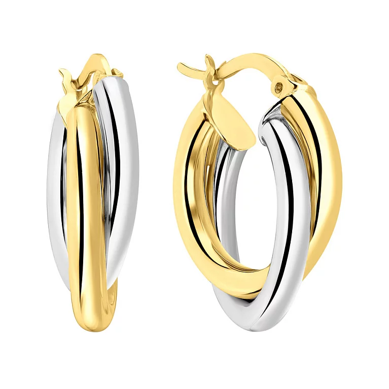 Серьги-кольца из комбинированного золота. Артикул 102374/20жб: цена, отзывы, фото – купить в интернет-магазине AURUM