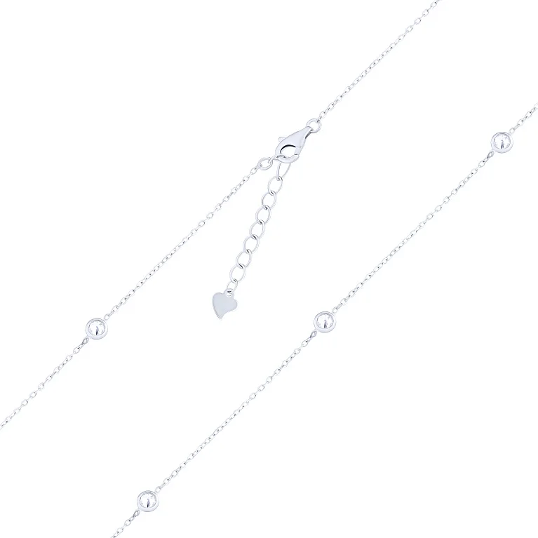 Серебряное колье с фианиами плетение якорь - 2179768