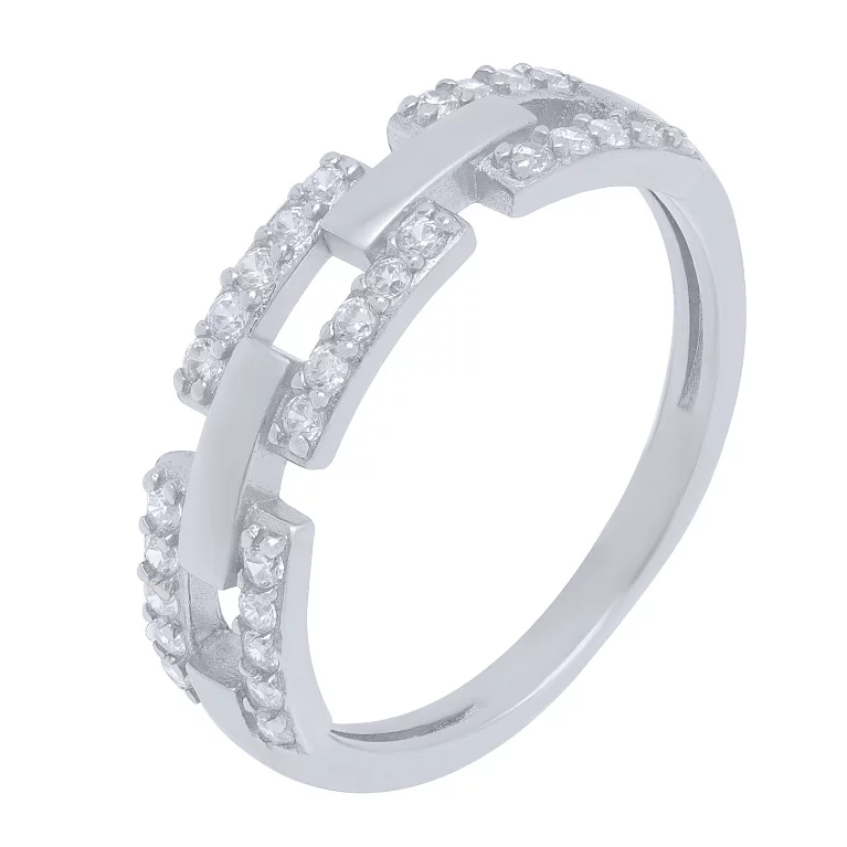 Серебряное кольцо "Звенья" с фианитами. Артикул 7501/1425R: цена, отзывы, фото – купить в интернет-магазине AURUM