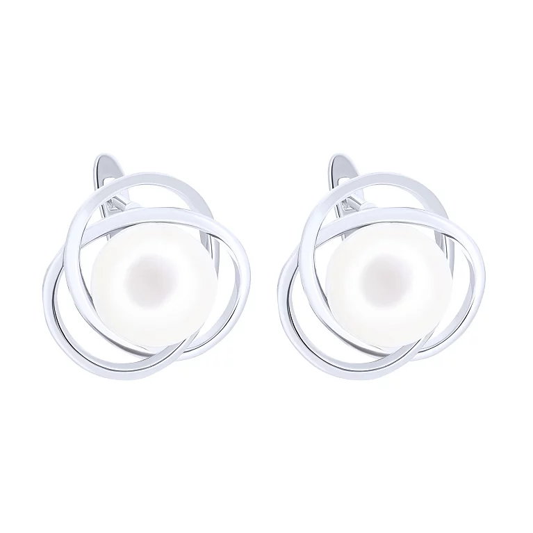 Срібні сережки "Переплетіння кілець" з перлами. Артикул 7502/2044024/159: ціна, відгуки, фото – купити в інтернет-магазині AURUM