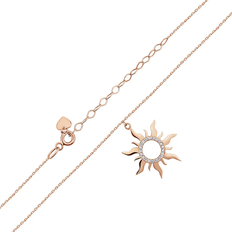 Ланцюжок з підвісом "Сонце" у червоному золоті плетіння якір - 2178256