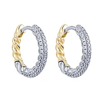 Сережки-кільця у сріблі "Спіраль" з комбінованим родіюванням та фіанітами - 1989829