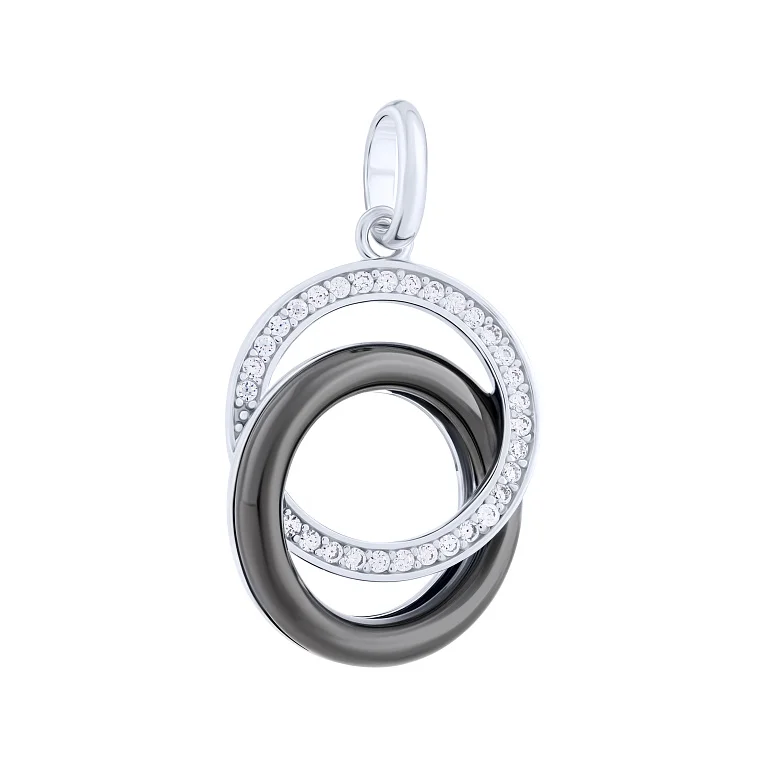 Срібний підвіс зі вставкою керамики і фіанітів - 2131766