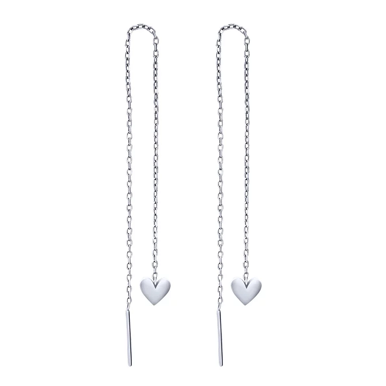 Срібні сережки-протяжки "Сердечка". Артикул 7502/9003: ціна, відгуки, фото – купити в інтернет-магазині AURUM