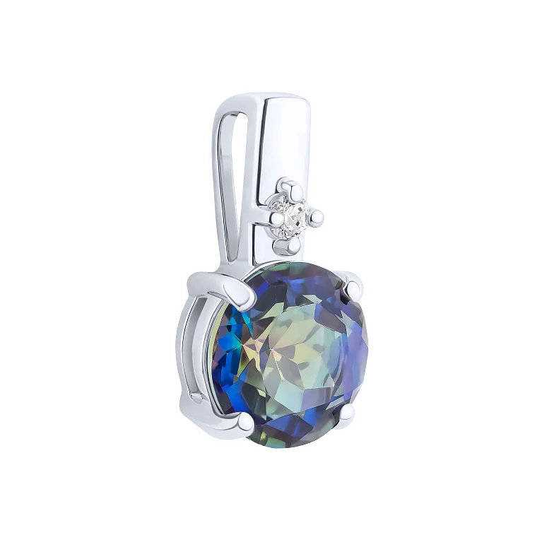 Серебряный подвес с топазом мистик и фианитом - 2137784