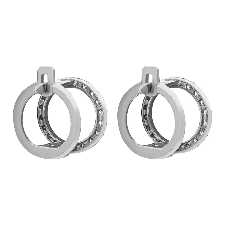 Серьги из серебра "Круг" с фианитами - 1577174