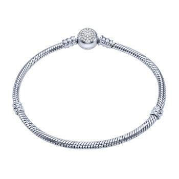Серебряный браслет "Геометрия" с фианитами плетение снейк - 2285809