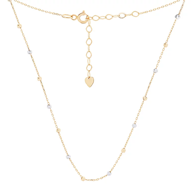 Колье из комбинированного золота "Шарики" с алмазной гранью плетение якорное. Артикул 213204204-1: цена, отзывы, фото – купить в интернет-магазине AURUM