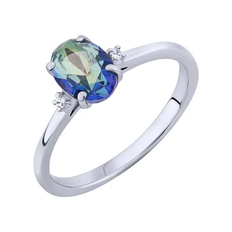 Кольцо из серебра с топазом мистик и фианитами - 2162746