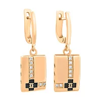 Золоті сережки з фіанітом і підвісами - 411136