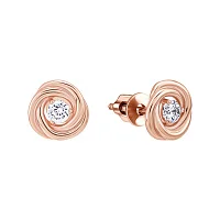 Сережки-пусети з фіанітами у червоному золоті - 2055499