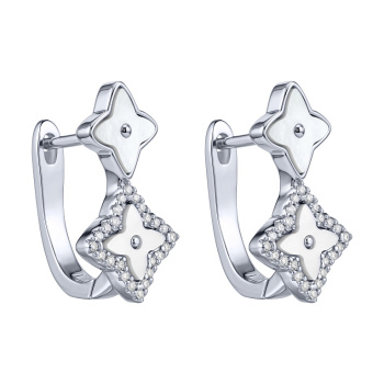 Серьги "Цветы" из серебра с фианитами и перламутром - 2205884