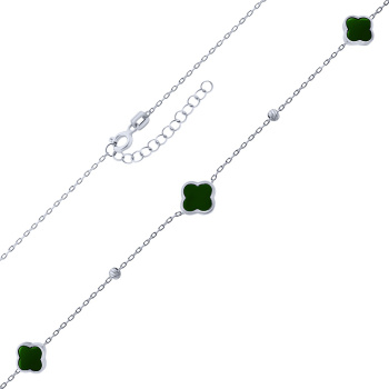Серебряное колье с подвесами "Клевер" из оникса в якорном плетении - 2085049