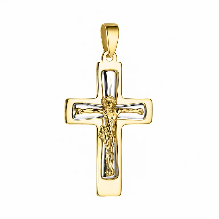 Хрест у жовтому та білому золоті з розп'яттям. Артикул 501377жб: ціна, відгуки, фото – купити в інтернет-магазині AURUM