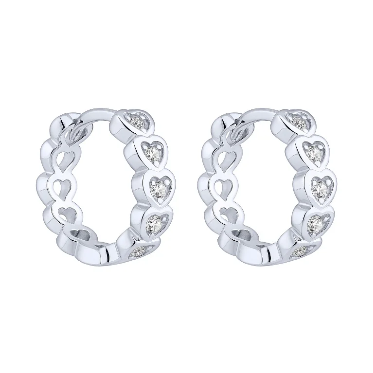 Сережки-кільця "Серця" зі срібла - 2123389