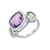 Серебряное кольцо "Геометрия" с аметистом и хризолитом - 2022147