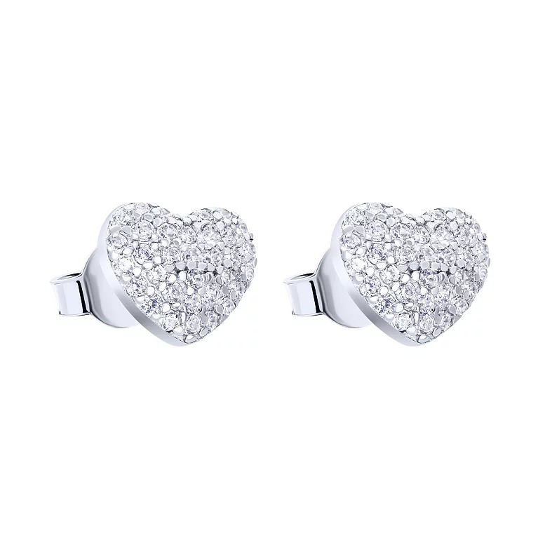 Сережки-гвоздики срібні з фіанітами у формі серця. Артикул 7518/6510: ціна, відгуки, фото – купити в інтернет-магазині AURUM