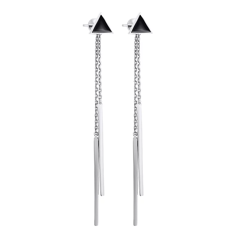 Серьги-гвоздики серебряные с подвесками "Геометрия" и эмалью. Артикул 7518/20130e/55: цена, отзывы, фото – купить в интернет-магазине AURUM