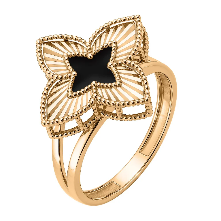 Каблучка із червоного золота "Квітка" з оніксом - 2134309