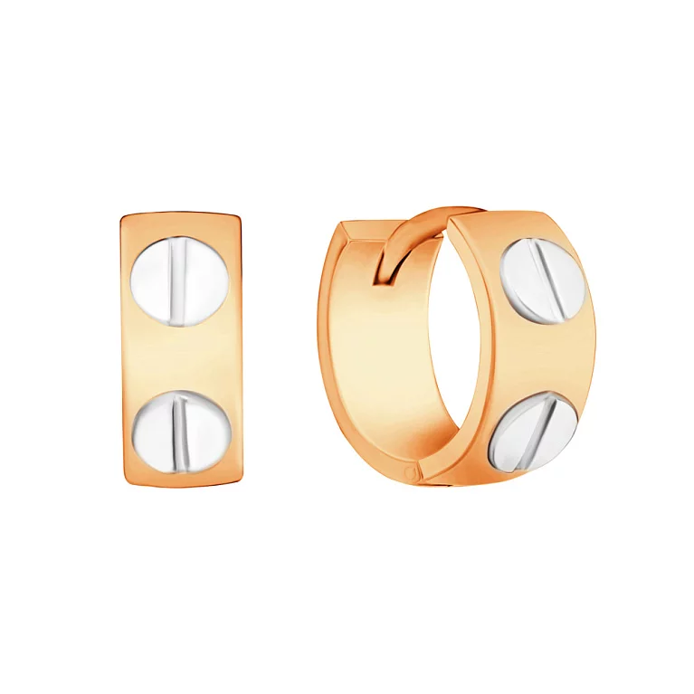 Сережки-кільця з комбінованого золота "Love". Артикул 106804: ціна, відгуки, фото – купити в інтернет-магазині AURUM