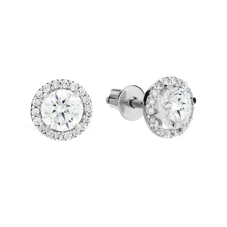 Серьги-гвоздики из белого золота с фианитами - 1504872