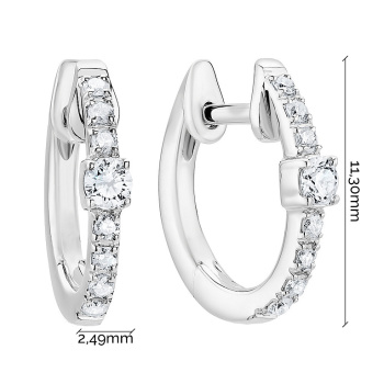 Серьги-кольца с дорожкой бриллиантов в белом золоте - 1670379