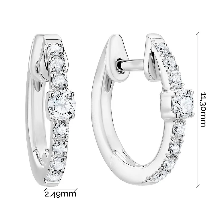 Серьги-кольца с дорожкой бриллиантов в белом золоте - 1670379