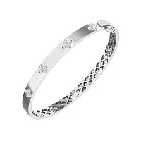 Жесткий браслет из белого золота "Цветы" с фианитами - 2134591